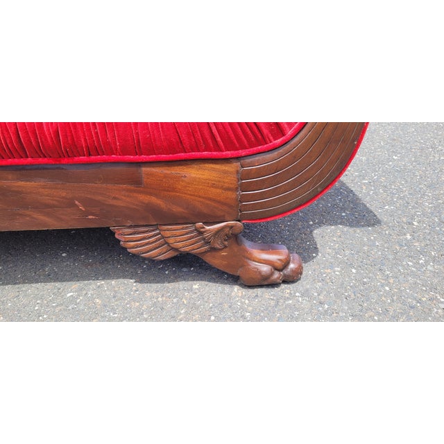 Antique 19th Century Art Deco Style Red Velvet Chaise Lounge Sofa For Sale - Image 12 of 17