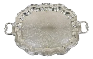 Vintage Lunt Baroque Style Silver Plated Ornate Twin Handle Serving Platter Tray