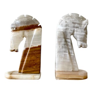 Vintage Marble Chess Piece Bookends- Set of 2 For Sale