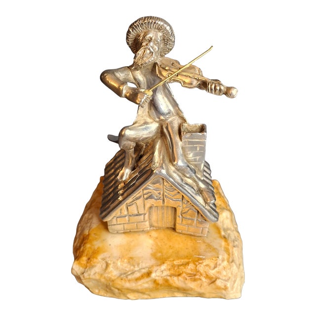 Vintage Sterling Silver 925 Fiddler on the Roof Figurine on Marble Base 6.5" For Sale