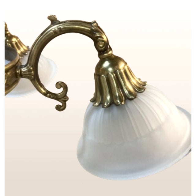 1980s Mid-Century Art Deco Bronze and Crystal 5 Arm Chandelier For Sale - Image 5 of 10