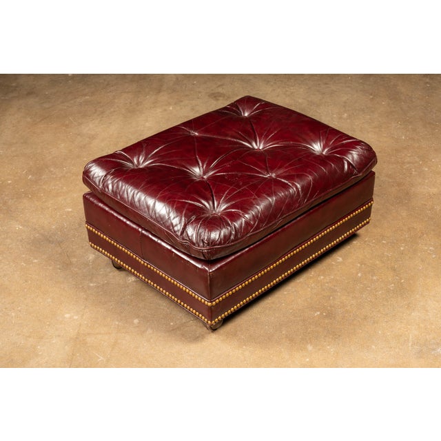 Vintage Tufted Leather Chesterfield Armchair and Ottoman Set in Burgundy For Sale In Chicago - Image 6 of 12