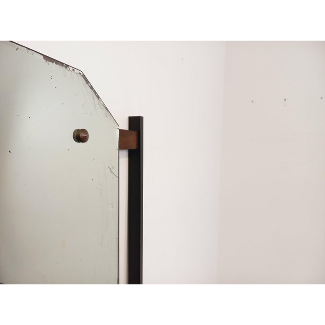 Mid-Century Italian Hall Cabinet in Teak and Metal with Mirror, Shelves and Drawer, 1950s-1960s For Sale - Image 12 of 16