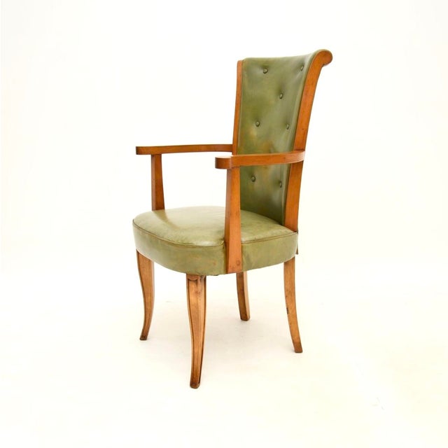 Art Deco Leather and Walnut Dining Chairs attributed to Hille, 1930s, Set of 8 For Sale - Image 6 of 15