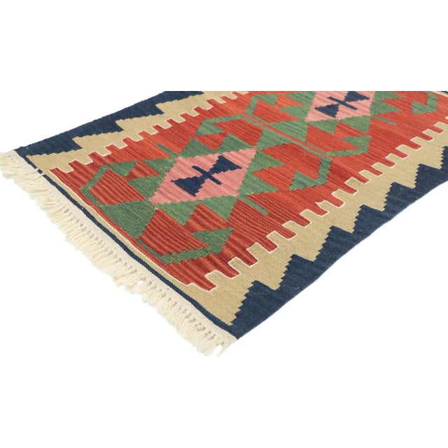 Vintage Persian Shiraz Kilim Rug with Tribal Style 02'00 x 03'00. Full of tiny details and a bold expressive design...