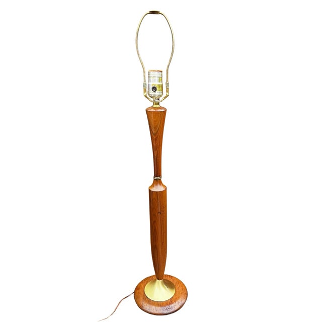 Wood Vintage 1960’s Mid-Century Modern Danish Teak Drum Shade Table Lamp With Brass Accents For Sale - Image 7 of 8