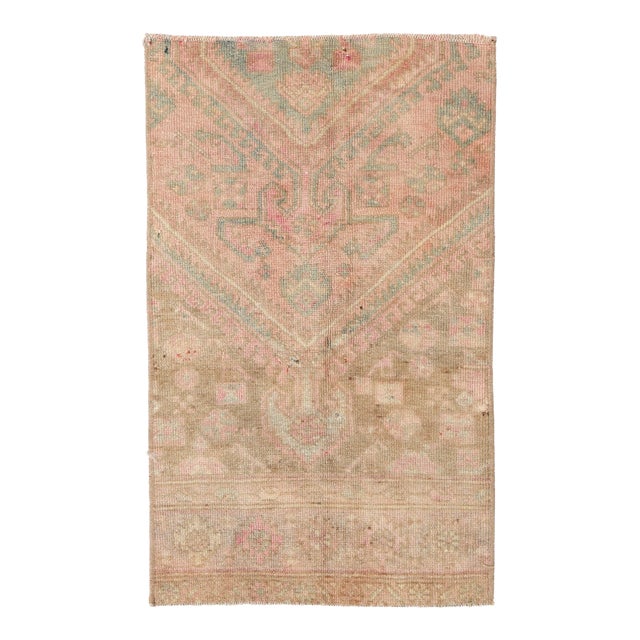 Mini Vintage Washed Out Rug Fragment - 1`8″ X 2`9″ For Sale