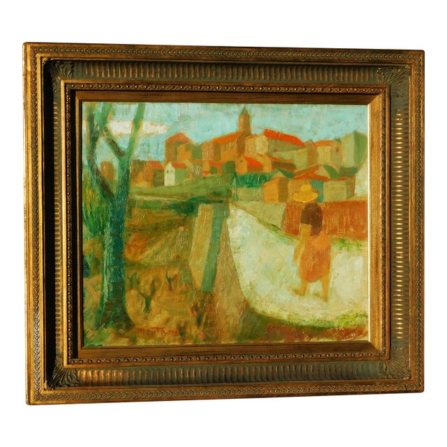 Roger Montane B.1916 French Artist Cityscene With Figure For Sale