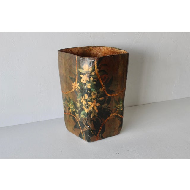 R Pulvermacher Art Nouveau Paper Mache Floral Wrapped Wastebasket Vintage For Sale - Image 14 of 18