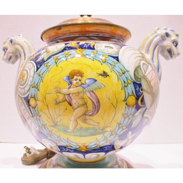 Antique Italian Majolica Cantagalli Vase Mounted as Lamp Circa 1900s For Sale In Miami - Image 6 of 12