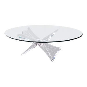Lucite Bow Tie Butterfly Wing Shape Base Oval Glass Top Mid Century Coffee Table