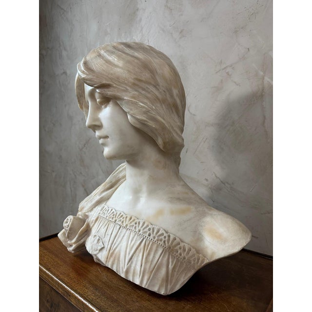 Stone Egon Hillebrand, Marble Bust of a Woman, 1890s-1900s, Marble For Sale - Image 7 of 13