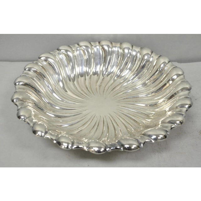 Vintage Mid Century Modern Swirl Pattern Silver Plated Centerpiece Fruit Bowl. Circa Late 20th Century. Measurements:...