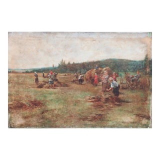 Harvest Wheat Fields Collective Farm Soviet Art Ukrainian Artist Sviridov (Copy) 80-120 1950s For Sale