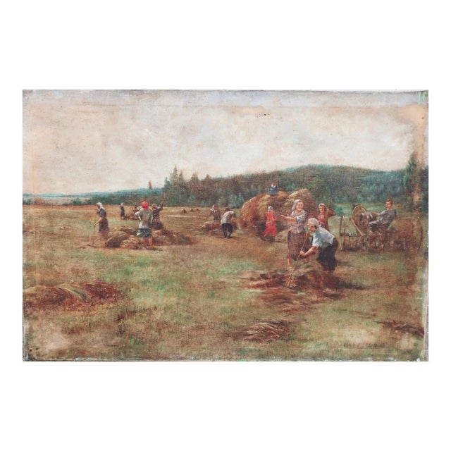 Harvest Wheat Fields Collective Farm Soviet Art Ukrainian Artist Sviridov (Copy) 80-120 1950s For Sale