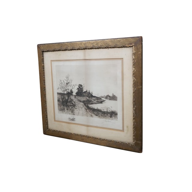 Realism Antique George William Bohde Signed Farmhouse Riverscape Etching 30" For Sale - Image 3 of 13