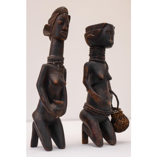 Mid-20th Century Traditional African Hardwood Tribal Nude Female Statues, 1920s, Set of 2 For Sale - Image 13 of 18