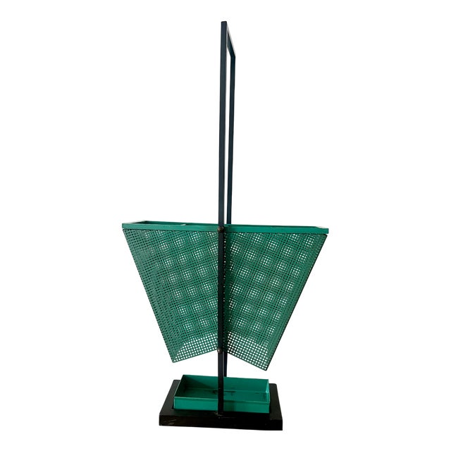 Vintage Green and Black Metal Umbrella Stand, 1950s For Sale
