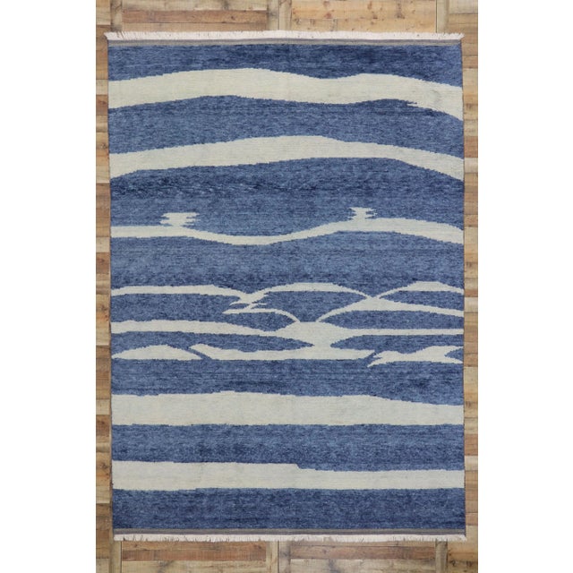 Abstract Blue Moroccan Style Rug - 09'00 X 12'08 For Sale - Image 9 of 10