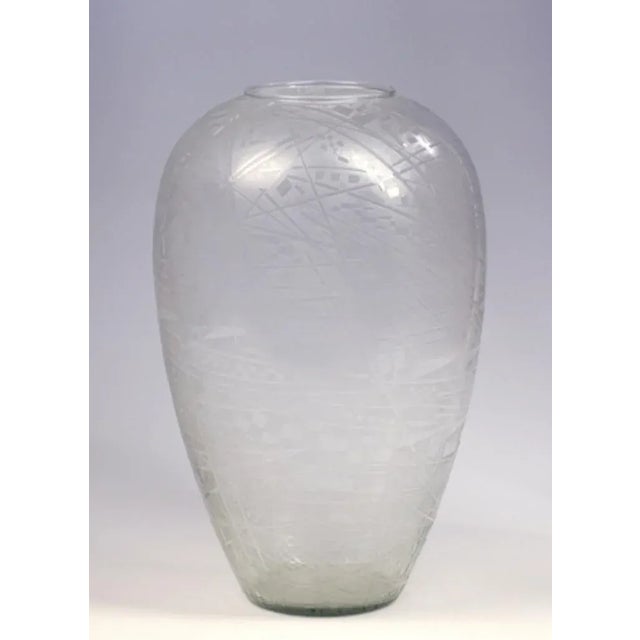 Metal Angelo Rinaldi Acid Etched Geometrical Pattern Glass Vase For Sale - Image 7 of 7