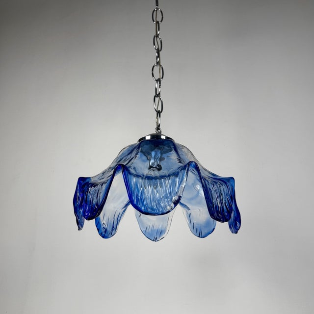 Mid-Century Modern Mid-Century Blue Murano Glass Pendant Lamp in the style of Mazzega, Italy, 1970s For Sale - Image 3 of 11