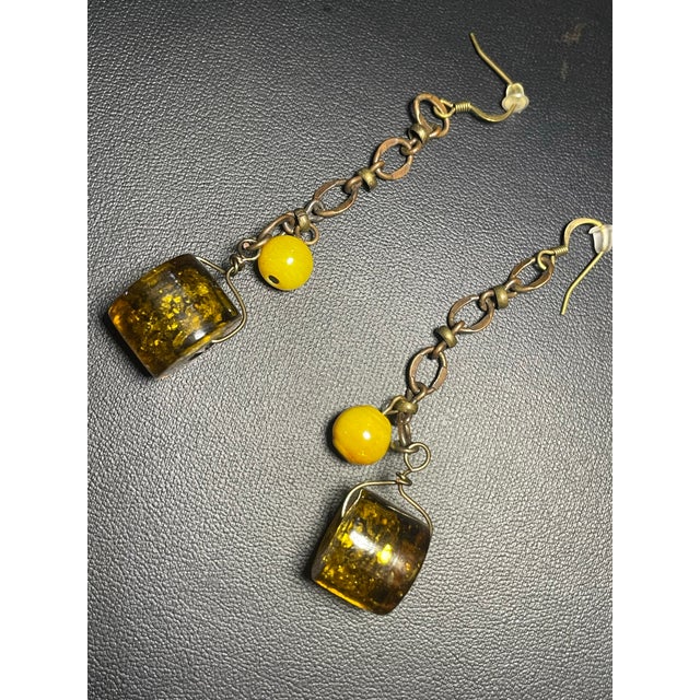 Metal 1940s Exquisite Large Italian Murano Foglia Lampwork Glass Statement Earrings, Pair For Sale - Image 7 of 7