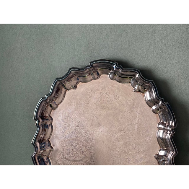 Silver Mid 20th Century Silver-Plate Etched Tray For Sale - Image 8 of 11