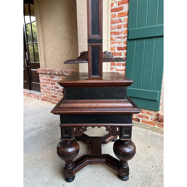 Antique English Book Press Table Renaissance Carved Oak Ebonized Cabinet C1880 For Sale - Image 15 of 18