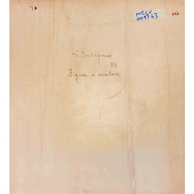 Luciano Schifano, Figure and Cottage, Oil Painting, 1988 For Sale - Image 4 of 5