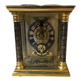 Vintage German Damascene Skeleton Clock For Sale