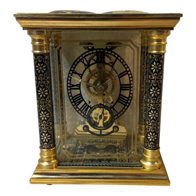 Vintage German Damascene Skeleton Clock For Sale