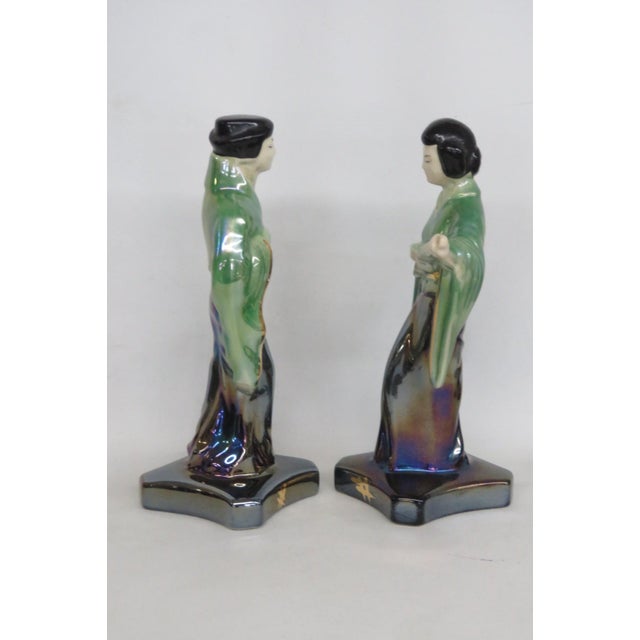 Japanese Japanese Eosin Glazed Ceramic Figurines Pair of 2 Iridescent Rainbow Sheen 5028b For Sale - Image 3 of 10