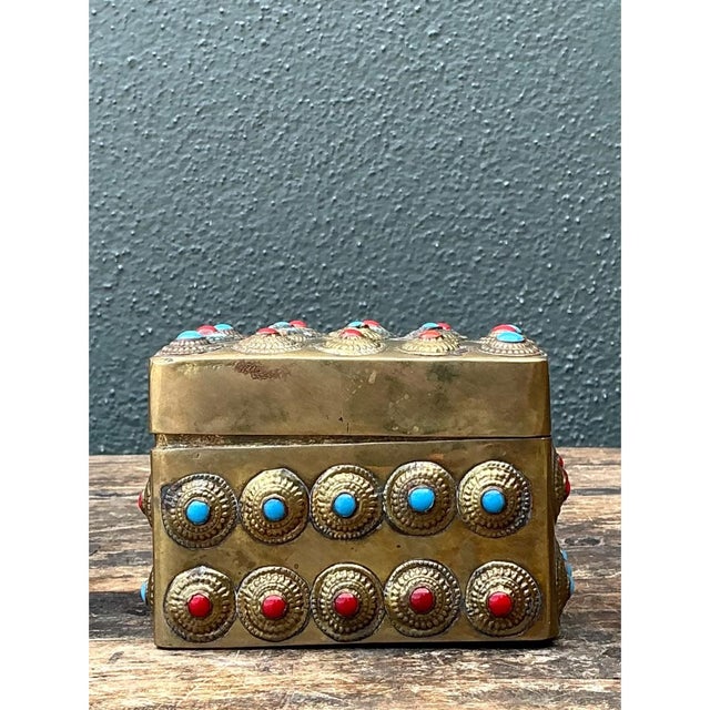 Metal Vintage Embellished Brass Box For Sale - Image 7 of 12
