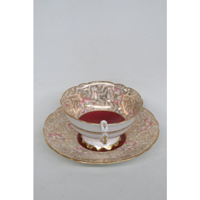 Royal Stafford Red Floral Garland Bone China Floral Tea Cup and Saucer Set 4651b For Sale - Image 11 of 18