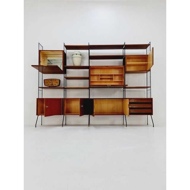Freestanding String Shelf-System Unit Bookcase in Teak and Metal by Silverschild, 1950s For Sale - Image 12 of 12