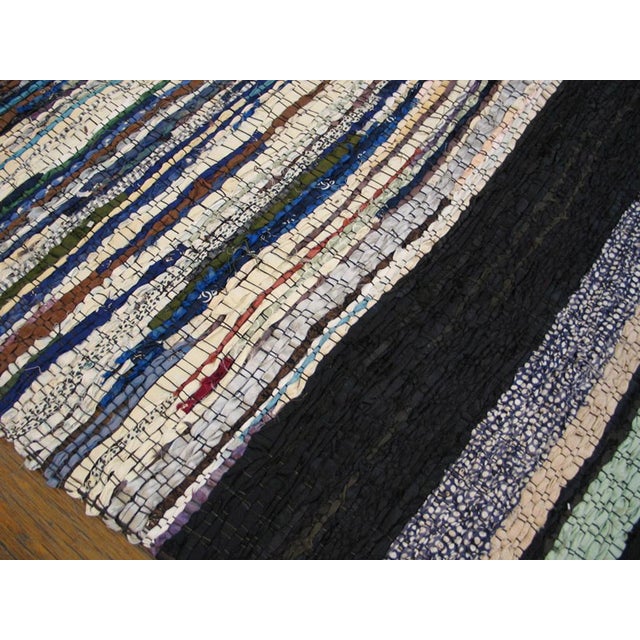Mid 20th Century 1940s Multicolor Stripe Antique American Rag Rug 3' 4" X 6' 4" Hand Knotted Wool Carpet For Sale - Image 5 of 7