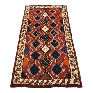 Qashqai Rug 3’8” X 6’7” Red Wool Vintage Tribal Hand-Knotted Oriental Carpet For Sale