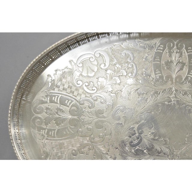 Mid 20th Century Vintage Viners of Sheffield Edwardian Silver Plated Raised Gallery Oval Tray For Sale - Image 5 of 15
