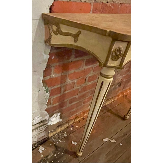 Pair of Mid 20th Century French Hollywood Regency Small Painted Cameo Wall Mount Pier Console Tables For Sale - Image 6 of 12
