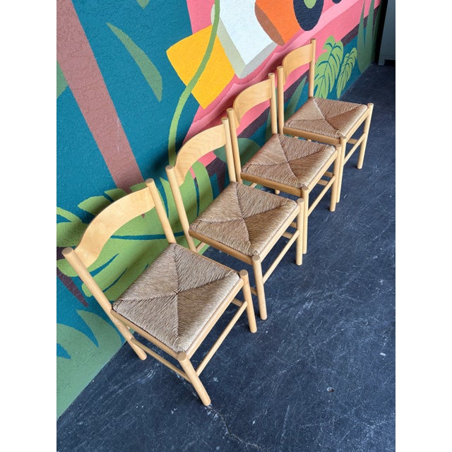 Mid-Century Modern Italian Hank Lowenstein Style Beech and Rush Dining Chairs For Sale - Image 3 of 8