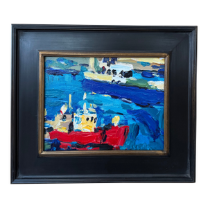 "Red Boat" by Brian Simons, Oil on Canvas Painting, Framed