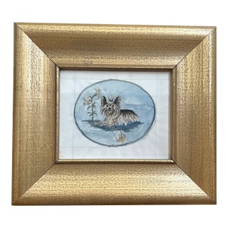 1970’s Original George Wells Watercolor Yorkie Dog Portrait For Sale