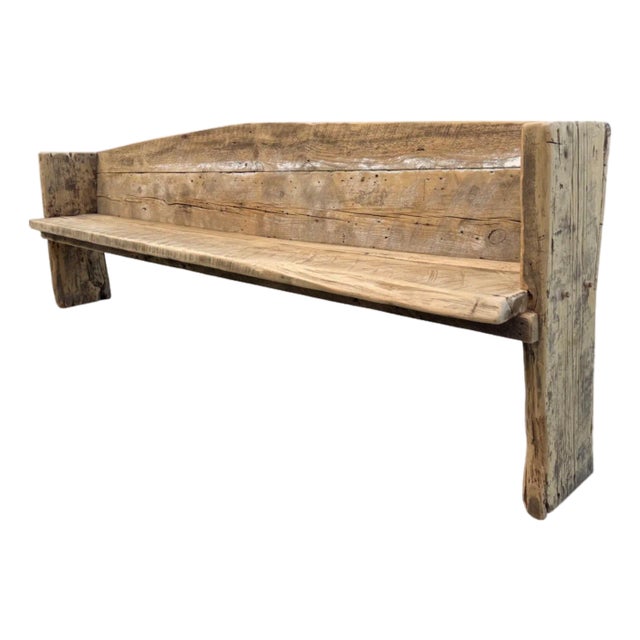 Primitive Rustic Farmhouse Reclaimed Barnwood Pew Bench 114 In. For Sale