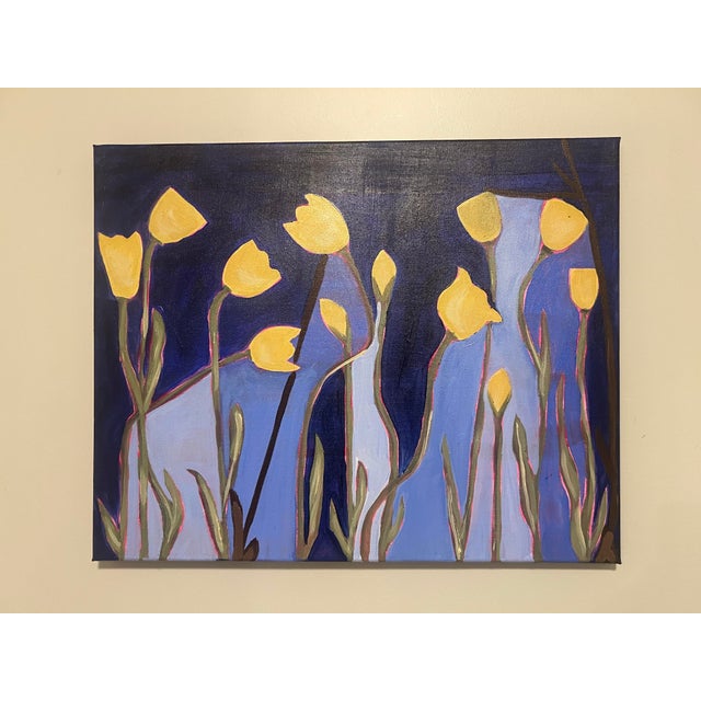 Modern Abstract Floral Acrylic Painting On Stretched Canvas, “Hope Of Glory,” Beautiful Bright Contrasting Colors, Signed,...