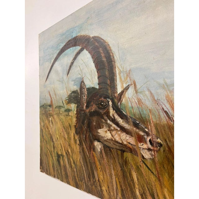 1970s Antelope Mid Century Modern Style Canvas Painting For Sale - Image 9 of 9