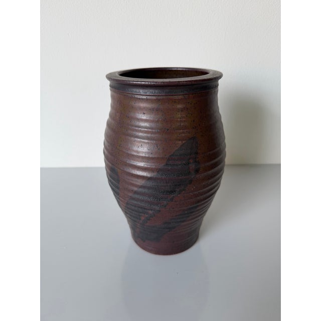 Ceramic 1977 Vintage Organic Studio Pottery Vase – Hand-Thrown Earth Tone Stoneware Vessel, Signed For Sale - Image 7 of 11