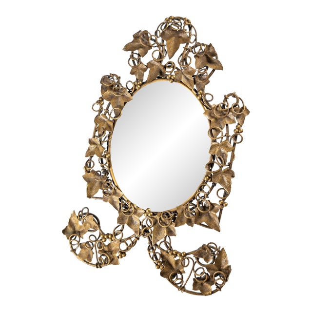 19th Century Austrian Bronze Ivy Vine and Berry Motif Table Mirror Possibly by Bergman For Sale
