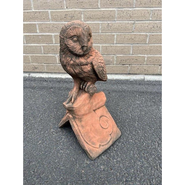 English Owl Garden Ornament in Aged Terracotta For Sale - Image 13 of 18