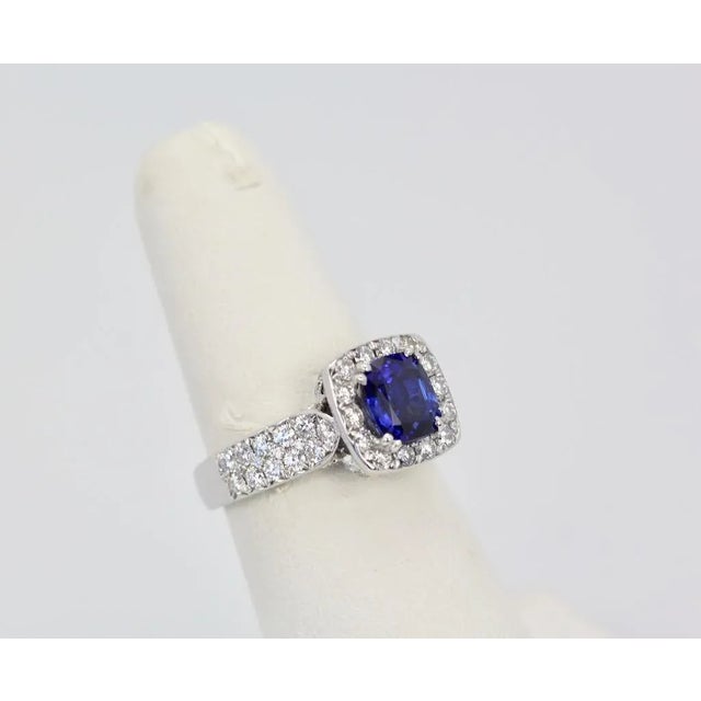 2010s Burma Sapphire 18k Ring With Diamond Surround Size 6.5 For Sale - Image 5 of 8