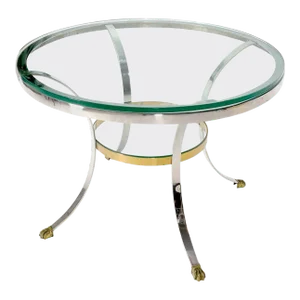 Brass Claw Feet Crome and Brass Glass Round Top Gueridon Center Cafe Game Table